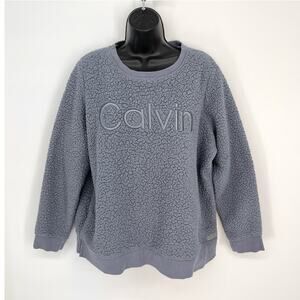 Calvin Klein Women's Bubble Fleece Knit Pullover Sweatshirt Size L Blue Warm